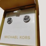 Michael Kors MK Logo Design Stud Kors Earrings In Original Box Silver tone Photo 0