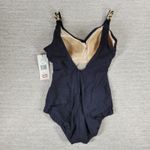 Roxanne One Piece Swimsuit Womens 38DD Black V Neck Gold Animal Print Trim NEW Size L Photo 9