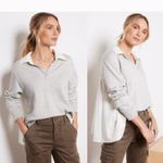 Monrow Poplin Mix polo Sweatshirt tennis academia white heather gray Sz Small Photo 5