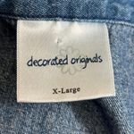 Vintage 90s Embroidered Daisy Floral Button Front Sleeveless Denim Blouse XL Blue Photo 3