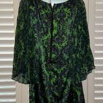Alice + Olivia  Green Printed Silk Plisse Sleeve Shift Mini Dress S Photo 5