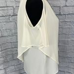 Esley cold shoulder v-cut Flowy blouse w/sheer triangle cut outer layer white sz S women Photo 6