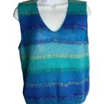 Jeanne pierre Vintage  Loose Knit Vest M Blue Striped V Neck Sleeveless Pullover Photo 0