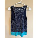 J Crew Navy Blue Sequin Tank Top Teal Trim Racerback Women's Small Photo 2