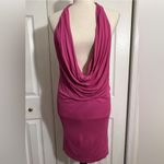 Bebe  Deep Plunge Bodycon Hot Pink Halter Low Cut Dress Size Medium Photo 5