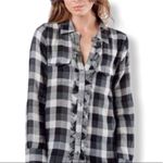 Joie  Black White Plaid Flannel Ruffle Button Up Shirt Women’s S Photo 1