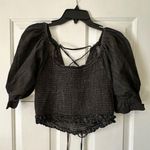 easel NWT Cropped top with puff sleeves and lace up back, size large Photo 1