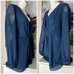 Topshop  Navy Blue Chiffon Pleated Front Flowy Playsuit Romper Size 12 Large Photo 2