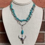 Cow Skull and Turquoise Necklace Set Blue Photo 0