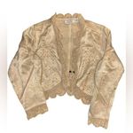 Tan Blazer with Ornate Embroidery and Scalloped Edges Size M Photo 0