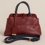 Iacucci Italian Pebbled Leather Suede Satchel Handbag Red Oxblood Blue Handles Photo 2
