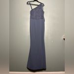 Adrianna Papell NWT  One Shoulder Lace Crepe Gown Dusty Blue Women’s Size 8 Photo 1
