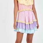 Pitusa Rainbow Ruffle Mini Dress S Petite Tiered Flowy Colorful Flutter Sleeves Pink Size undefined Photo 0