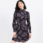 Loft  Black Paisley floral satin Long Sleeve mini Dress NEW 2 petite Photo 2