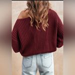 Cupshe  Medium Burgundy Cable Knit Cutout One Shoulder Sweater NWT Photo 2