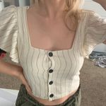 ZARA Button Up Striped Flutter Sleeve Crop Top Photo 0