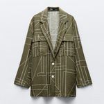 ZARA NWOT  Geometric Olive Green Art Blouse Jacket Lightweight Bloggers Fave M Photo 6