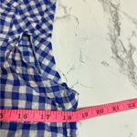 Koch  gingham pearl button tie neck blouse Sz S blue white Photo 4