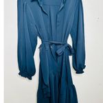 OSMAN YOUSEFZADA Blue Twill Ruffle Button Front Parachute Sleeve Shirt Dress 8 Photo 2