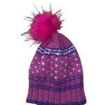 New Purple Pink & White Hearts Knit Pom Pom Beanie Winter Hat Photo 2