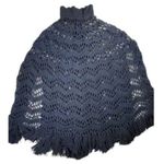 Hand Knit Crochet Knit Navy Blue Shawl Cardigan Cape Poncho Size M Photo 1
