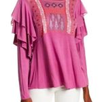 Free People  WISTERIA EMBROIDERED LONG SLEEVE LA CIENEGA PURPLE PINK MESH TOP S Photo 2
