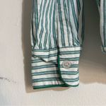 Petite Plume Twill Stripe Long Sleeve Pajama Shirt in Emerald Ticking Size Large Green Photo 2