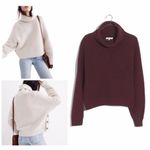 Madewell  XXS Side Button Boxy Turtleneck Sweater Burgundy Chunky Ribbed Modern Photo 1