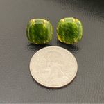Vintage Unsigned Faux Jade Square Green Resin? Stud Post Earrings 3g Photo 3