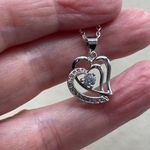 Boutique Sterling silver CZ double heart pendant and 18” chain necklace Photo 2