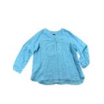 Talbots Women Blue Linen Pintuck Popover Tunic Shirt XL Roll Tab Sleeve V-Neck Photo 1