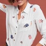 Anthropologie  County Fair Top Blouse Embroidered Floral Button Down White Size 0 Photo 0