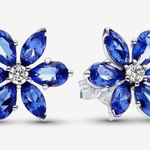 Pandora Herbarium cluster stud earrings blue sterling silver women’s luxury Photo 0