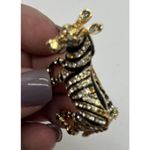 Cool Vintage 1.5” Zebra Shoulder Brooch Gold Black Enamel & Rhinestones Pin Photo 3