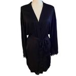 BHLDN Anthropologie Size S Matine Satin Lace Bridal Short Robe Black Silky Photo 1