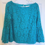 Laundry by Shelli Segal  Lace Blouse‎ Bell Sleeve Teal Green Top Size M Photo 0