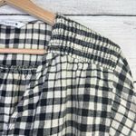 ZARA Womens XS Gingham Top Cropped Plaid Flannel Black White Puff Sleeve Photo 3