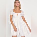 Lulus LULU’S Exceptionally Angelic White Floral Puff Sleeve Mini Dress Photo 5