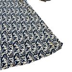 Boden Square Neck Navy White Print Dress Midi Stretch Long Sleeve Size 10 Womens Blue Photo 3