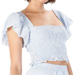 Love Shack Fancy  Women’s Size S Maritime Blue White Seersucker Wallace Crop Top Photo 1