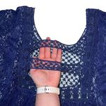 Deb Poncho Blouse Top Blue Wide Cut Lace Accent Cutout Back XL Size 1X Photo 4