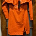 Kendall + Kylie  Orange Dress 4/6 Leather 3/4 Sleeve Off Shoulder Ruffle Bodycon Photo 5