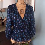 Sugar Lips  "Neon Carnival" Blue and Pink Leopard Print Chiffon Wrap Blouse Photo 6