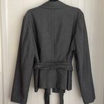 Halogen  Women's Linen Blend Blazer Dark Gray Three Button Tie Belt Lined Size 16 Photo 6