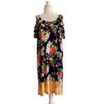 Rafaella Dress Blue Pink Yellow Floral Cold Shoulder Short Sleeve Dress Large Photo 13