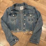ZARA 4/$25 Cropped Distressed Light Blue Denim Jacket Sz M Photo 0
