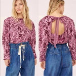 Free People NEW  No Ordinary Jacquard Pink Floral Cropped Sweater Size Medium Photo 1