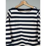 Tommy Hilfiger Shirt Women’s Large Black White Stripe Nautical Zip Leather Trim Photo 3