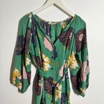 Tucker Dress Women M Kelly Green Floral 100% Silk Tie Belt Detail Long Sleeve Size M Photo 2