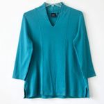 Rafaella  Studio 100% Cotton Teal Blue V-Neck Long-Sleeve Seam Top Medium Photo 0